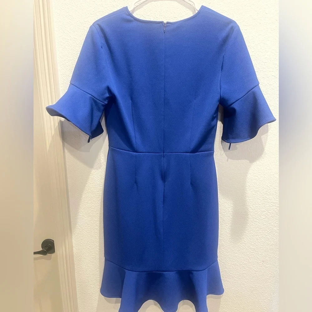 Trina Turk Women's Quest Ruffle Detailed V Neck Dress - Blue - Size 6